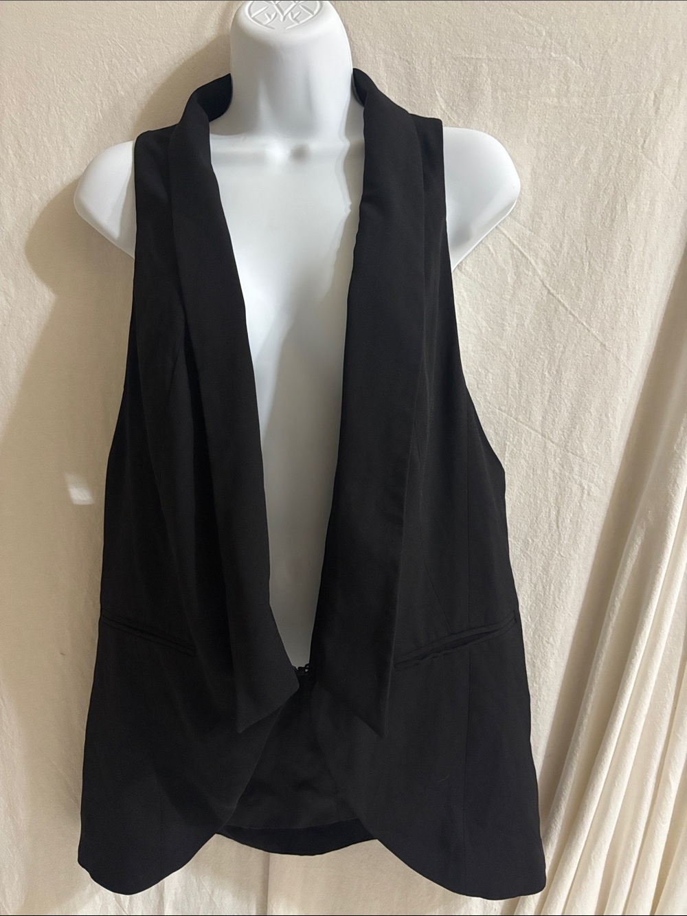 Black Draped Open Front Vest office versatile career evening lined X